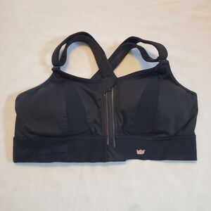 SHEFIT Luxe High Impact Ultimate Zip Front Sports Bra Black Sz L Adjustable